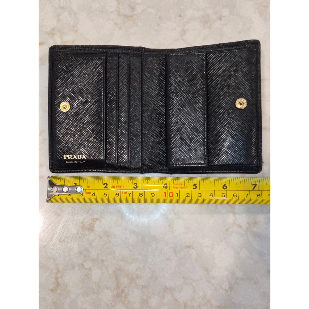 Prada Black Tessuto Nylon Saffiano Leather Bifold Wallet Triangle Logo Unisex - Picture 2 of 14